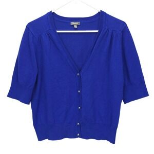 Neiman Marcus Womens Blue Short‎ Sleeve V Neck Button Up Cardigan Sweater Size L